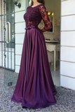 A Line Scoop Prom Dresses Stretch Satin And Lace Bodice With Sash