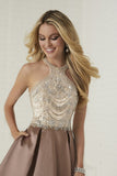 A Line Scoop Satin Formal Dresses With Beads Sweep Train Rjerdress