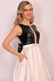 A Line Scoop Satin Formal Dresses With Sequins&Bow Floor Length Rjerdress