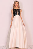 A Line Scoop Satin Formal Dresses With Sequins&Bow Floor Length Rjerdress