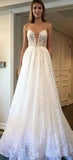 A Line Scoop Sleeve Ivory Sequins Sweep Train Wedding Dresses Wedding Gowns RJS984 Rjerdress