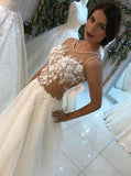 A Line Scoop Sleeve Sweep Train Wedding Dresses Bride Gowns Rjerdress
