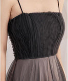 A Line Scoop Spaghetti Straps Black Tulle Prom Dresses Long Evening Dresses RJS824 Rjerdress
