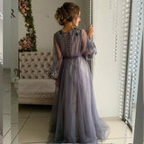 A Line Scoop Tulle Evening Dresses With Appliques Rjerdress