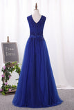 A Line Scoop Tulle With Beading Party Dresses Floor Length