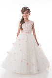 A Line Scoop Tulle With Handmade Flowers Lace Up Flower Girl Dresses Rjerdress