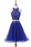 A Line Scoop Two-Piece Beaded Bodice Short Hoco Dresses Tulle