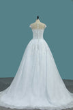 A Line Scoop Wedding Dresses Tulle With Applique And Beads Court Train Rjerdress