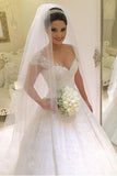 A Line Scoop Wedding Dresses Tulle With Applique And Beads Court Train