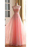 A Line Scoop With Applique Party Dresses Chiffon Floor Length