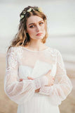 A Line See Through Long Sleeve Lace Appliqued Ivory Beach Wedding Dresses uk
