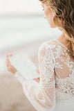 A Line See Through Long Sleeve Lace Appliqued Ivory Beach Wedding Dresses uk Rjerdress