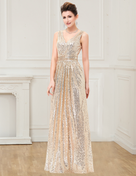 Evening Dresses Elegant Golden Sequins Dress Long Prom Party Gown Formal  Women Vestidos De Noche Robe Soiree From 52,04 € | DHgate