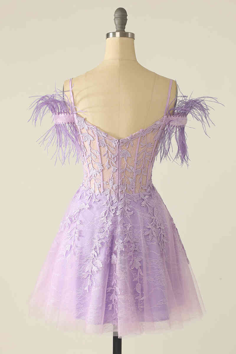 A-Line Short Sexy Homecoming Dress With Appliques & Feather Rjerdress