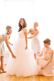 A-Line Short Sleeve Long Ivory Tulle Sweetheart Beaded Cute Backless Wedding Dresses UK Rjerdress