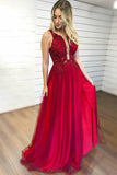 A-Line Sleeveless Split Prom Dresses with Appliques Beading Tulle Evening Dresses RJS628 Rjerdress