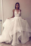 A Line Sleeveless Tulle Beach Wedding Dresses With Appliques, Cheap Prom Dresses Rjerdress