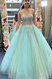 A Line Spaghetti Strap Sage Tulle Prom Dresses Floral Embroidery Formal Dresses RJS816