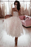 A Line Spaghetti Strap Tea Length Tulle Prom Homecoming Dress With Bling Bling Stars Rjerdress