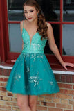 A Line Spaghetti Straps Appliques Homecoming Dress Rjerdress