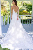 A Line Spaghetti Straps Backless V Neck Long Lace Wedding Dresses Bride Dresses RJS260 Rjerdress