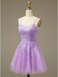 A Line Spaghetti Straps Homecoming Dresses with Appliques Short Cocktail Dresses RJS861 Rjerdress