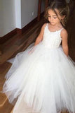 A Line Spaghetti Straps Lace Top Ivory Tulle Flower Girl Dresses For Wedding Party RJS773
