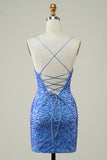A-Line Spaghetti Straps Lace up Short Beaded Homecoming Cocktail Dress RJS744 Rjerdress