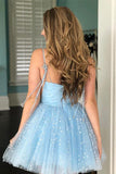 A-Line Spaghetti Straps Lace up Short Black Tulle Above Knee Homecoming Dresses H1017 Rjerdress
