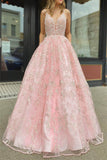 A Line Spaghetti Straps Pink Lace V-neck Modest Handmade Graduation Dress Prom Dress