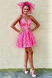 A Line Spaghetti Straps Sequin Lace Appliques Short Homecoming Dresses Rjerdress