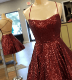 A Line Spaghetti Straps Sequins Knee Length Homecoming Dresses Cocktail Dresses Rjerdress