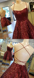 A Line Spaghetti Straps Sequins Knee Length Homecoming Dresses Cocktail Dresses Rjerdress
