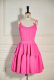 A Line Spaghetti Straps Short Mini Tiered Cocktail Homecoming Dress Rjerdress