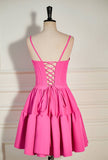 A Line Spaghetti Straps Short Mini Tiered Cocktail Homecoming Dress Rjerdress