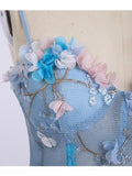 A Line Spaghetti Straps Sweetheart 3D Flower Applique Sky Blue Prom Dresses rjs426 Rjerdress