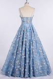 A Line Spaghetti Straps Sweetheart 3D Flower Applique Sky Blue Prom Dresses rjs426 Rjerdress