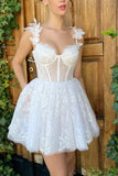 A-Line Spaghetti Straps Sweetheart Above Length Lace Homecoming Dresses RJS803