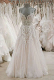A Line Spaghetti Straps V Neck Beach Wedding Dresses Beaded Bodice Wedding Dresses W1062 Rjerdress