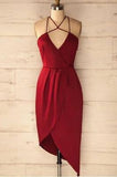 A Line Spaghetti Straps V Neck Simple Cheap Red Short Homecoming Dresses RJS18