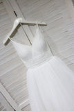 A Line Spaghetti Straps White Lace up Tulle V Neck Short Prom Dress Homecoming Dress H1028 Rjerdress