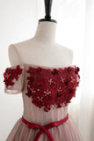 A Line Strapless Off the Shoulder Red Flowers Short Tulle Lace up Homecoming Dresses RJS876 Rjerdress