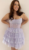 A Line Strapless Short/Mini Tulle Tiered Homecoming  Dresses With Ruffles Rjerdress