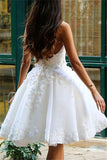 A Line Strapless V Neck Appliques Beads Short Wedding Dresses Rjerdress