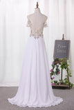 A Line Straps Chiffon Party Dresses Beaded Bodice Sweep Train Rjerdress