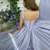 A Line Straps Prom Dresses Open Back Satin With Slit Rjerdress