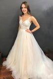 A Line Straps Wedding Dress Tulle With Applique Sweep Train Rjerdress