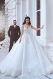 A Line Straps Wedding Dresses Tulle With Applique Lace Up Back Rjerdress