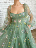 A Line Stunning Sweetheart Neck Appliques Long Sleeve Homecoming Dress Rjerdress