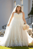 A Line Sweet Heart Neckline Wedding Dresses Plus Size Ivory Lace Wedding Gowns Rjerdress